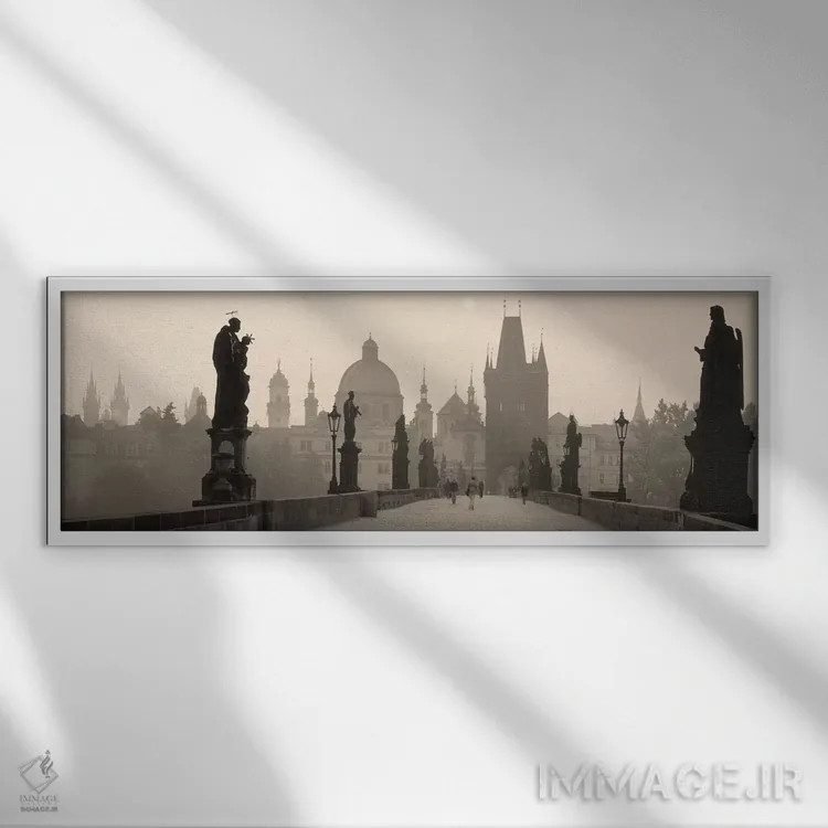 تابلو پل چارلز، پراگ، جمهوری چک اثر پانورامیک ایمجز (استودیو عکاسی عریض) - نمای قابدار سفید