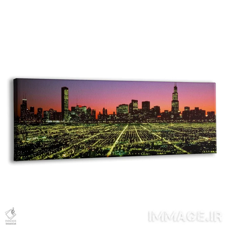 تابلو Illinois, Chicago, High angle view of the city at night,ایالات متحده، ایلینوی، شیکاگو، نمای زاویه بالا از شهر در شب اثر پانورامیک ایمجز (استودیو عکاسی عریض) - نمای پرسپکتیو محصول