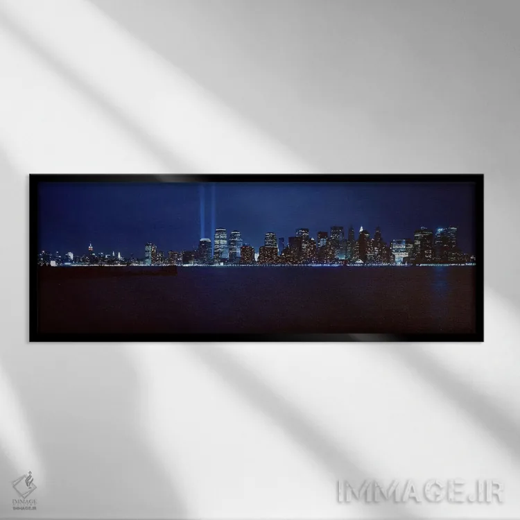 تابلو Lower Manhattan, New York City, New York, USA,افق شبانه مرکز شهر، لُوِر منهتن، نیویورک اثر پانورامیک ایمجز (استودیو عکاسی عریض) - نمای قابدار مشکی