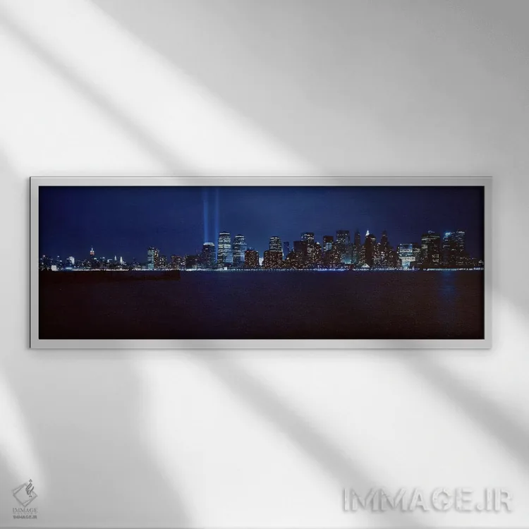 تابلو Lower Manhattan, New York City, New York, USA,افق شبانه مرکز شهر، لُوِر منهتن، نیویورک اثر پانورامیک ایمجز (استودیو عکاسی عریض) - نمای قابدار سفید