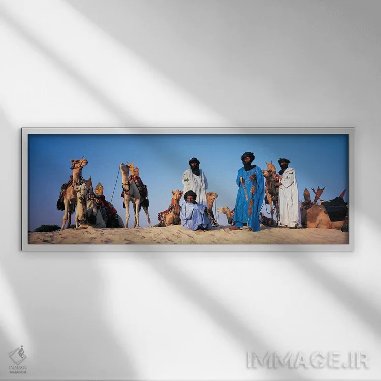 تابلو Mali, Africa,سواران شتر طوارق، مالی، آفریقا اثر پانورامیک ایمجز (استودیو عکاسی عریض) - نمای قابدار سفید