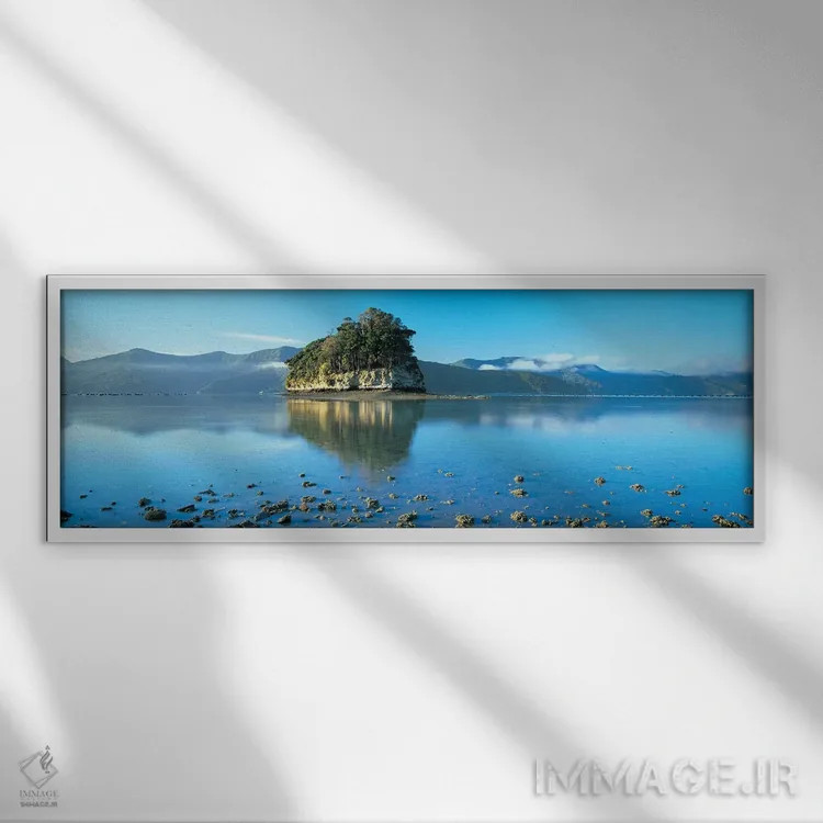 تابلو Marlborough Sounds, South Island, New Zealand,جزیره جنگلی، صداهای مارلبرو، جزیره جنوبی، نیوزیلند اثر پانورامیک ایمجز (استودیو عکاسی عریض) - نمای قابدار سفید