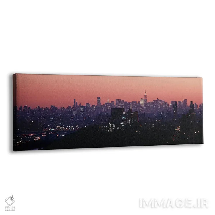 تابلو New York City, New York State, USA,نمای زاویهبالا از ساختمانهای روشنشده در شامگاه، منهتن، نیویورک، ایالت نیویورک، آمریکا اثر پانورامیک ایمجز (استودیو عکاسی عریض) - نمای پرسپکتیو محصول