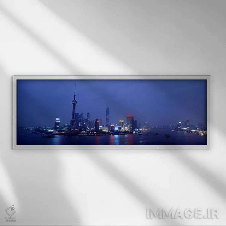 تابلو Lujiazui, Pudong, Shanghai, China,خط آسمان در شامگاه، لوژیاتسوی، پودونگ، شانگهای، چین اثر پانورامیک ایمجز (استودیو عکاسی عریض) - نمای قابدار سفید
