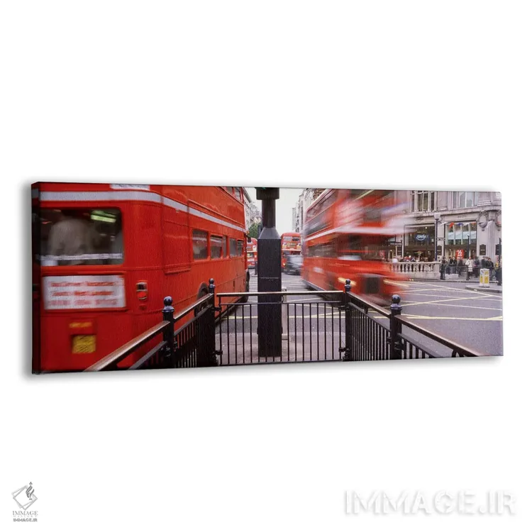 تابلو Oxford Circus Station Circle, London, England,نمای تار حرکت اتوبوس‌های دوطبقه، میدان آکسفورد سرکس، لندن، انگلستان اثر پانورامیک ایمجز (استودیو عکاسی عریض) - نمای پرسپکتیو محصول