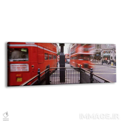 تابلو Oxford Circus Station Circle, London, England,نمای تار حرکت اتوبوسهای دوطبقه، میدان آکسفورد سرکس، لندن، انگلستان اثر پانورامیک ایمجز (استودیو عکاسی عریض) - نمای پرسپکتیو محصول