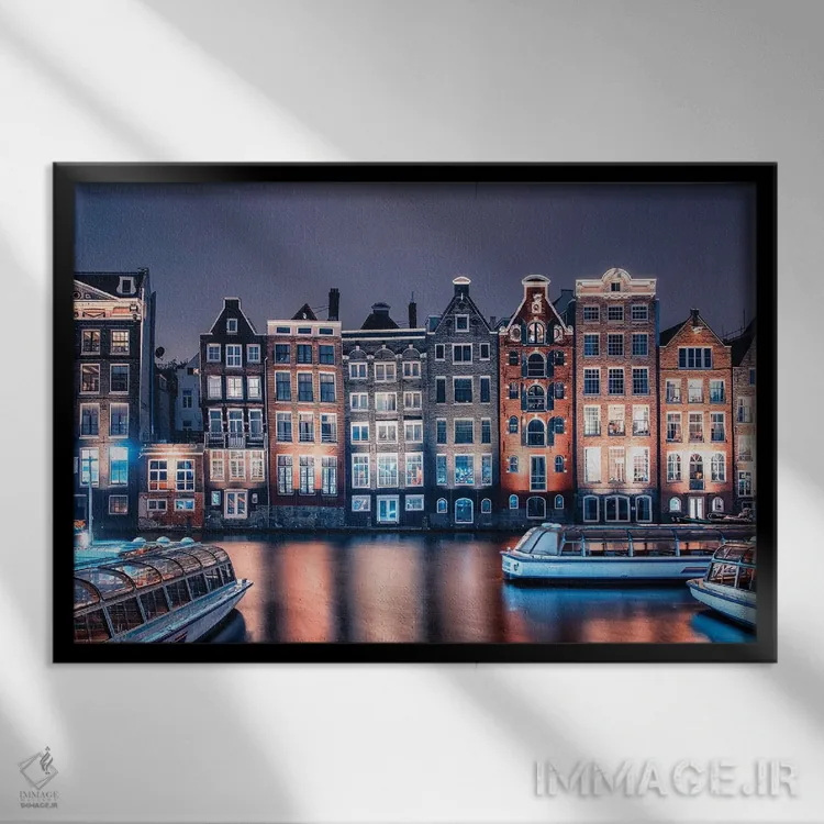 تابلو غروب دامراک (آمستردام) اثر مانجیک پیکچرز (استودیو عکاسی یا فیلمسازی) - نمای قابدار مشکی