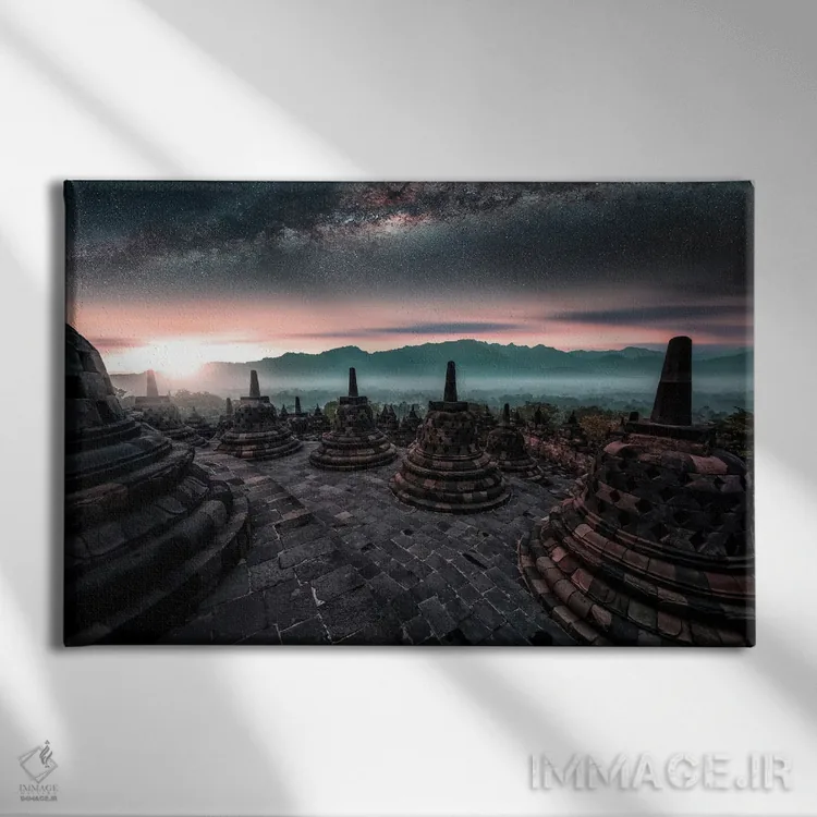 تابلو طلوع آفتاب برابودور اثر مانجیک پیکچرز (استودیو عکاسی یا فیلمسازی) - نمای روبهرو روی دیوار