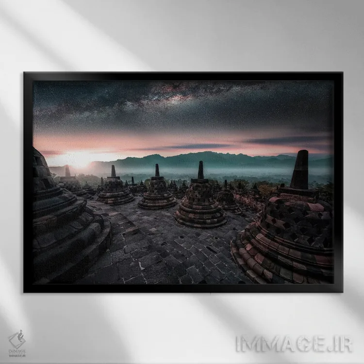 تابلو طلوع آفتاب برابودور اثر مانجیک پیکچرز (استودیو عکاسی یا فیلمسازی) - نمای قابدار مشکی