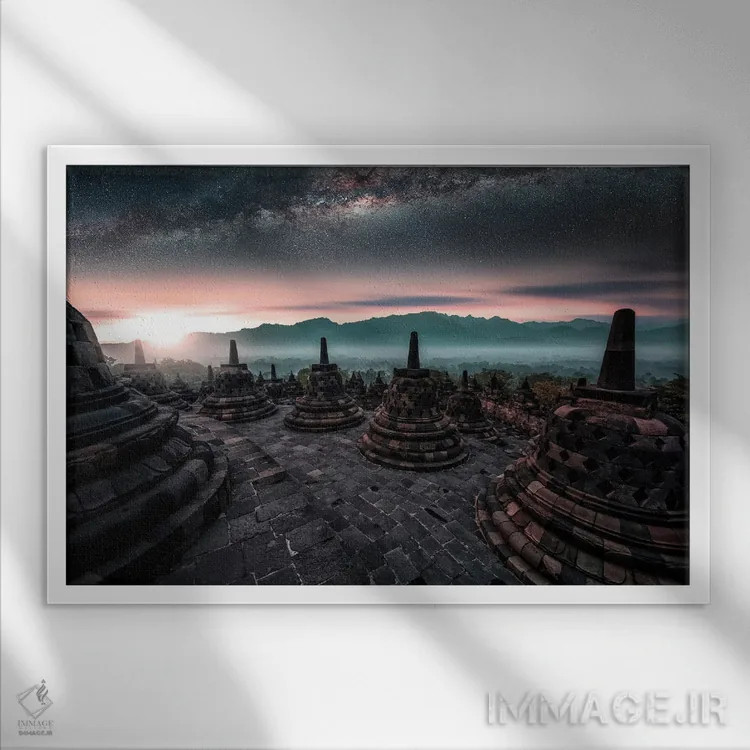 تابلو طلوع آفتاب برابودور اثر مانجیک پیکچرز (استودیو عکاسی یا فیلمسازی) - نمای قابدار سفید