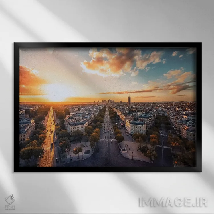 تابلو غروب در شهر پاریس اثر مانجیک پیکچرز (استودیو عکاسی یا فیلمسازی) - نمای قابدار مشکی
