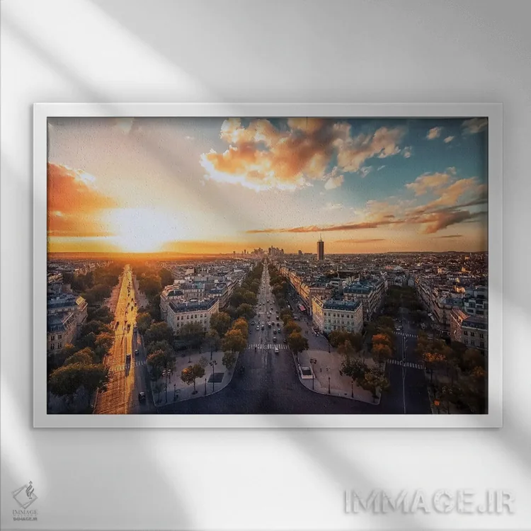 تابلو غروب در شهر پاریس اثر مانجیک پیکچرز (استودیو عکاسی یا فیلمسازی) - نمای قابدار سفید