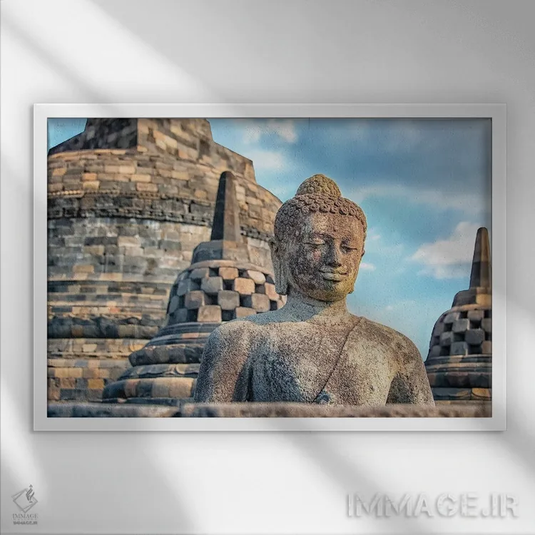 تابلو مجسمه بودا برابودور اثر مانجیک پیکچرز (استودیو عکاسی یا فیلمسازی) - نمای قابدار سفید