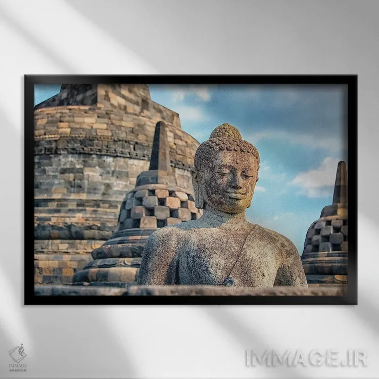 تابلو مجسمه بودا برابودور اثر مانجیک پیکچرز (استودیو عکاسی یا فیلمسازی) - نمای قابدار مشکی