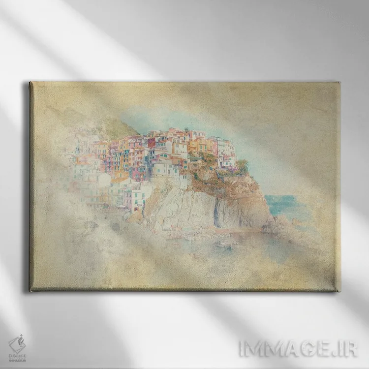 تابلو آبرنگ مانارولا (روستایی در ایتالیا) اثر مانجیک پیکچرز (استودیو عکاسی یا فیلمسازی) - نمای روبهرو روی دیوار