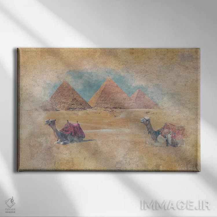 تابلو آبرنگ اهرام جیزه اثر مانجیک پیکچرز (استودیو عکاسی یا فیلمسازی) - نمای روبهرو روی دیوار