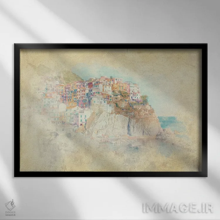تابلو آبرنگ مانارولا (روستایی در ایتالیا) اثر مانجیک پیکچرز (استودیو عکاسی یا فیلمسازی) - نمای قابدار مشکی