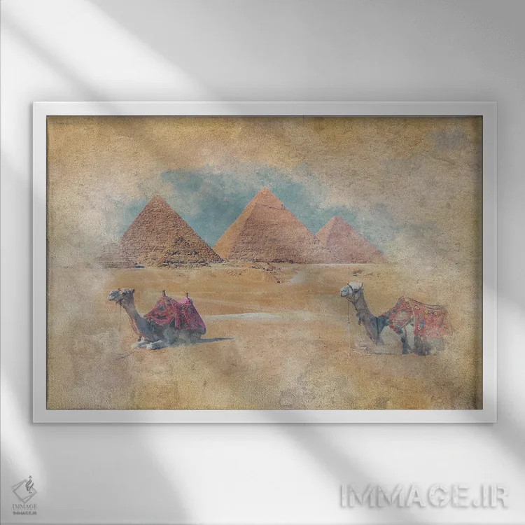 تابلو آبرنگ اهرام جیزه اثر مانجیک پیکچرز (استودیو عکاسی یا فیلمسازی) - نمای قابدار سفید