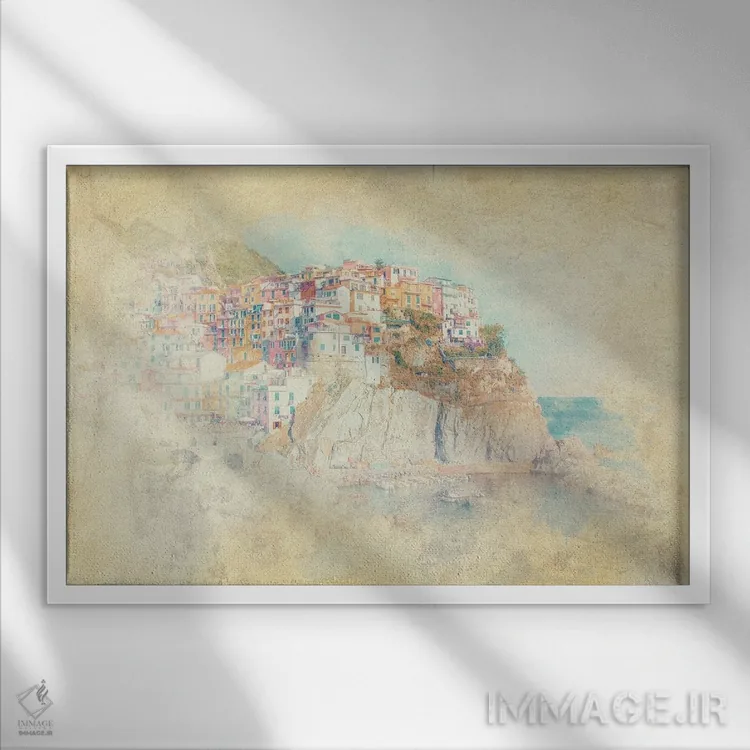 تابلو آبرنگ مانارولا (روستایی در ایتالیا) اثر مانجیک پیکچرز (استودیو عکاسی یا فیلمسازی) - نمای قابدار سفید