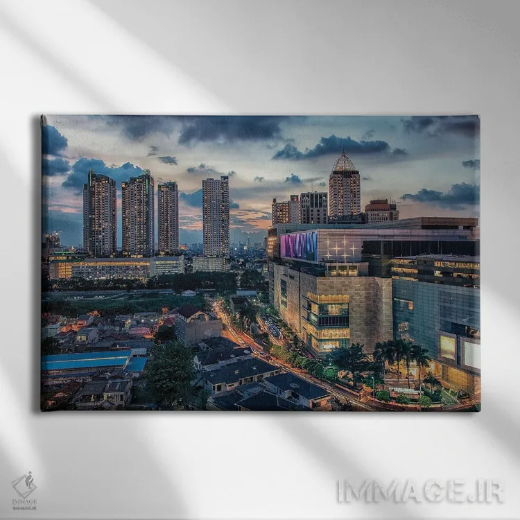 تابلو شهر جاکارتا اثر مانجیک پیکچرز (استودیو عکاسی یا فیلمسازی) - نمای روبهرو روی دیوار