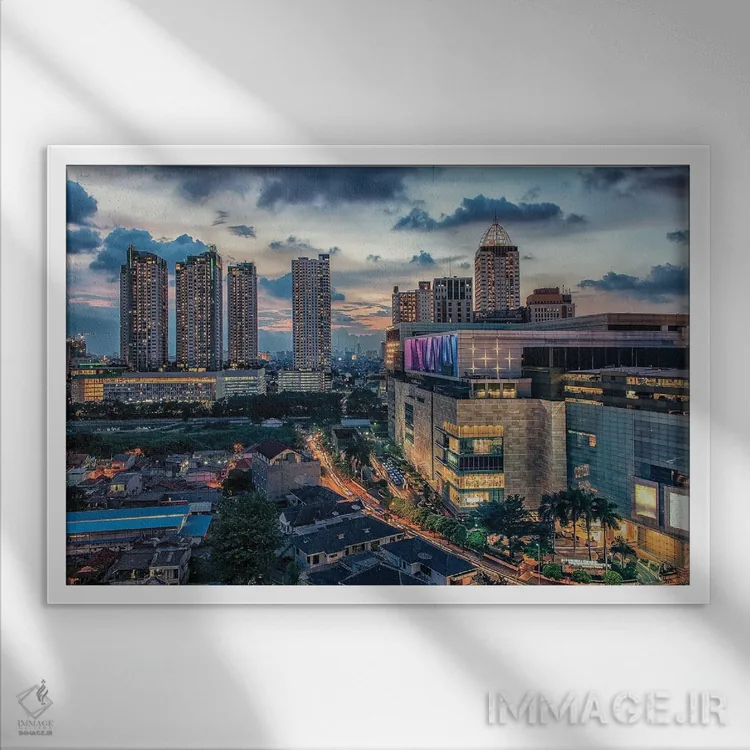 تابلو شهر جاکارتا اثر مانجیک پیکچرز (استودیو عکاسی یا فیلمسازی) - نمای قابدار سفید