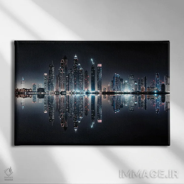 تابلو انعکاس مارینای دبی اثر مانجیک پیکچرز (استودیو عکاسی یا فیلمسازی) - نمای روبهرو روی دیوار