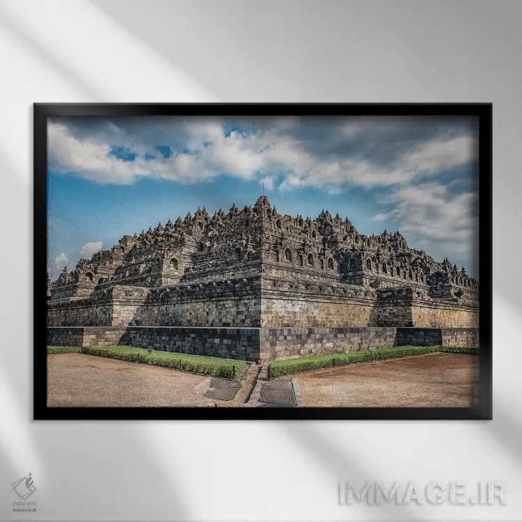 تابلو گوشهای از بوروبودور (معبد بودایی اندونزی) اثر مانجیک پیکچرز (استودیو عکاسی یا فیلمسازی) - نمای قابدار مشکی