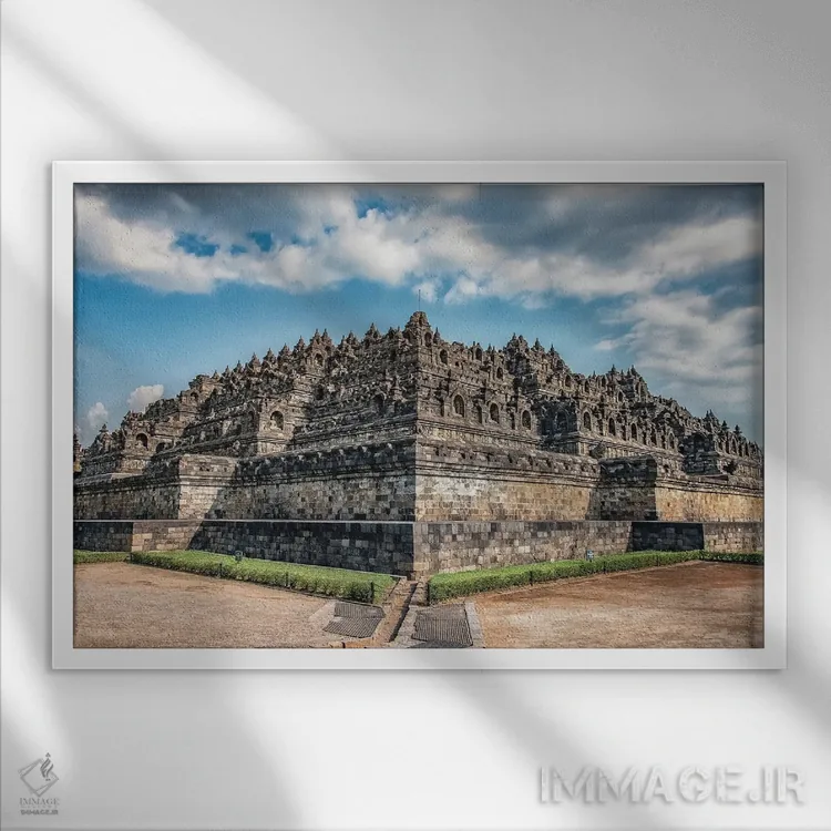 تابلو گوشهای از بوروبودور (معبد بودایی اندونزی) اثر مانجیک پیکچرز (استودیو عکاسی یا فیلمسازی) - نمای قابدار سفید