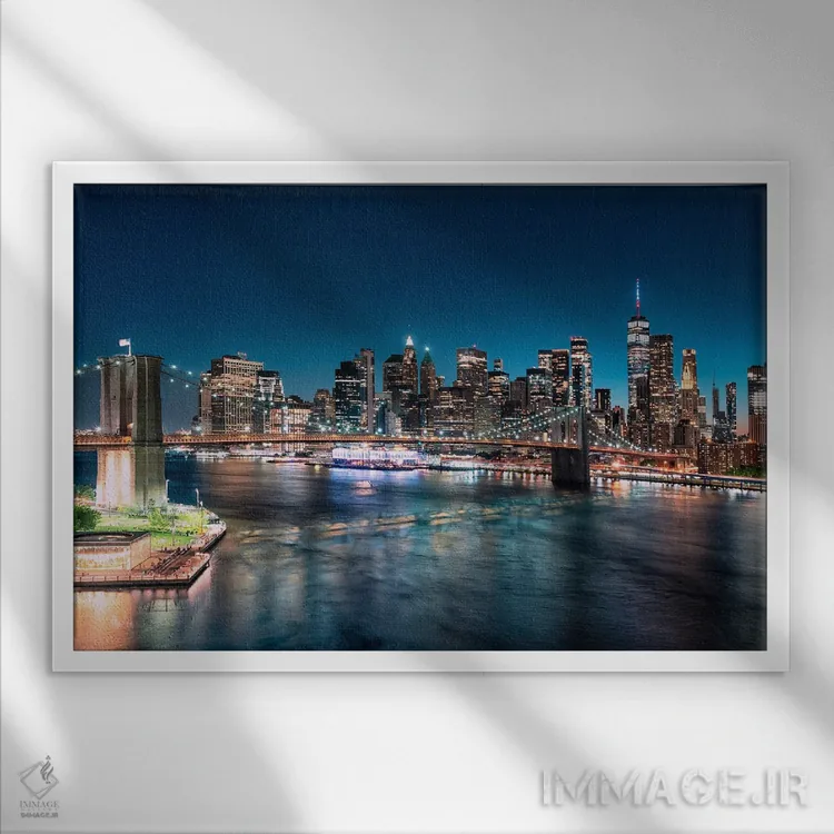 تابلو منهتن شرقی در شب اثر مانجیک پیکچرز (استودیو عکاسی یا فیلمسازی) - نمای قابدار سفید