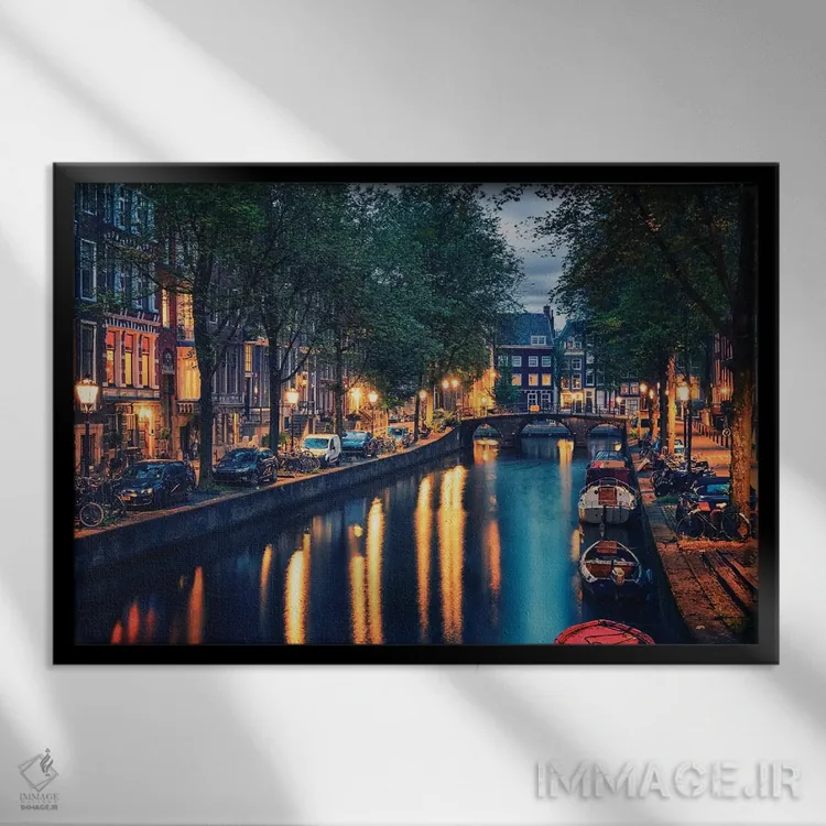 تابلو غروب آمستردام اثر مانجیک پیکچرز (استودیو عکاسی یا فیلمسازی) - نمای قابدار مشکی