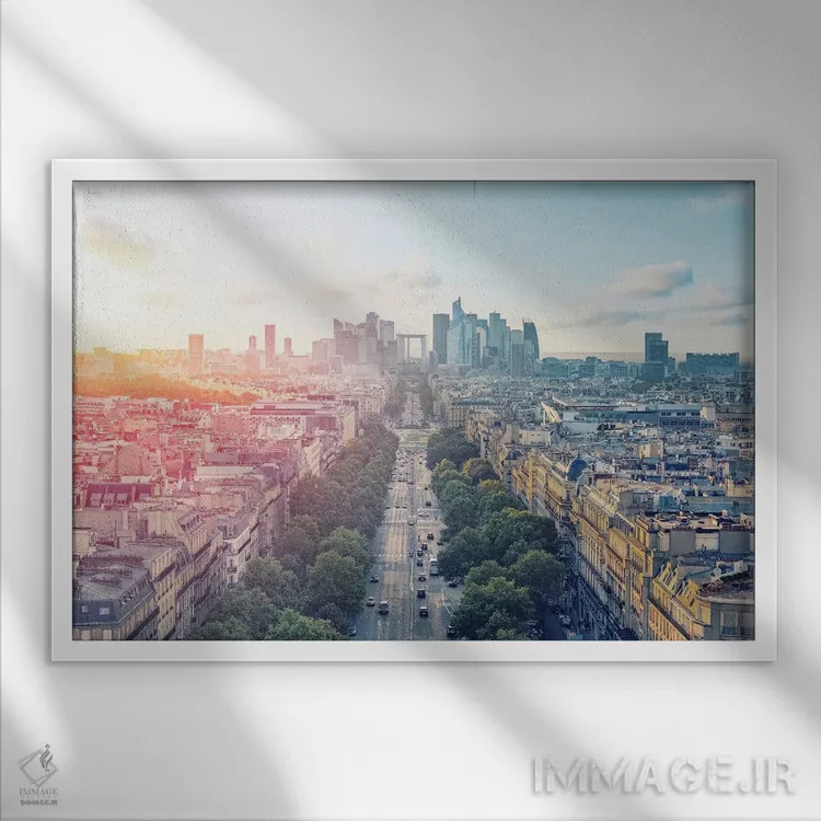تابلو غروب آفتاب غرب پاریس اثر مانجیک پیکچرز (استودیو عکاسی یا فیلمسازی) - نمای قابدار سفید