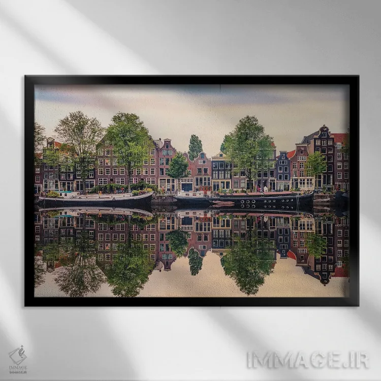 تابلو انعکاس آمستردام اثر مانجیک پیکچرز (استودیو عکاسی یا فیلمسازی) - نمای قابدار مشکی