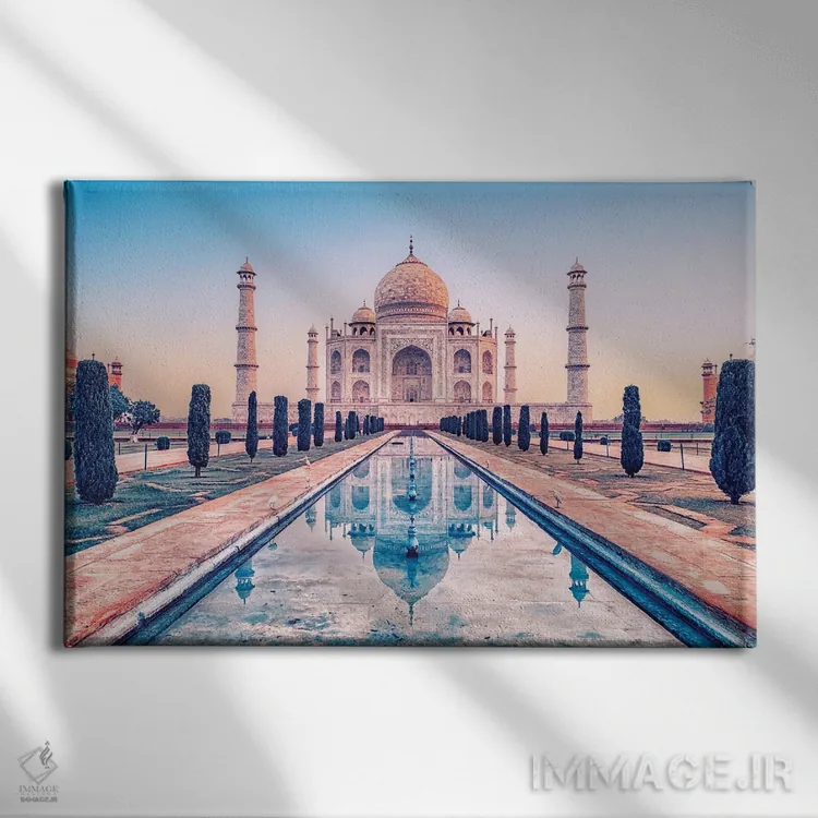 تابلو تاج محل در صبحگاه اثر مانجیک پیکچرز (استودیو عکاسی یا فیلمسازی) - نمای روبهرو روی دیوار