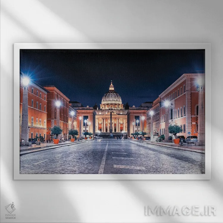 تابلو غروب واتیکان اثر مانجیک پیکچرز (استودیو عکاسی یا فیلمسازی) - نمای قابدار سفید