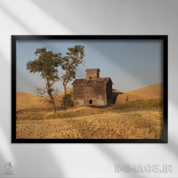 تابلو Washington State, Whitman County, Palouse Colfax Old Grain Silo And Barn Along Filan Road,ایالات متحده، واشنگتن، شهرستان ویتمن، پلوُس کالفاکس، سیلوی قدیمی غلات و انبار کنار جاده فیلان اثر امیلی ام ویلسون - نمای قابدار مشکی