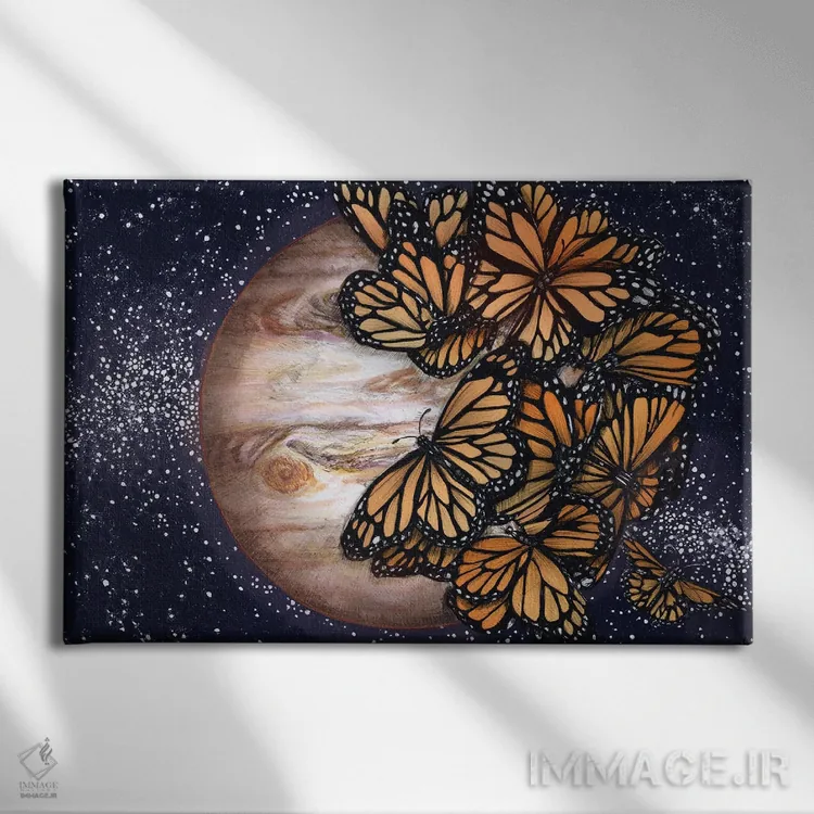 تابلو پروانههای مشتری (نگارش رنگی) اثر الا مازور - نمای روبهرو روی دیوار