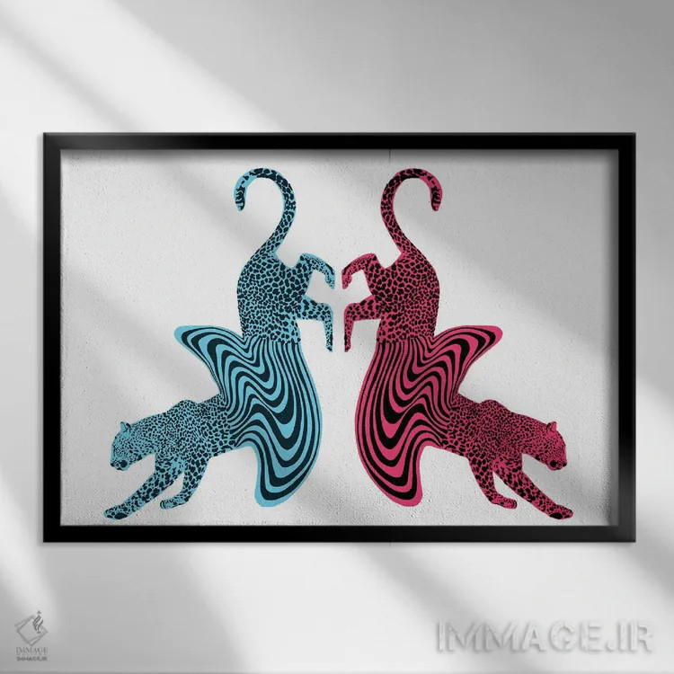 تابلو یوزپلنگ ذوبشده دوتایی اثر الا مازور - نمای قابدار مشکی