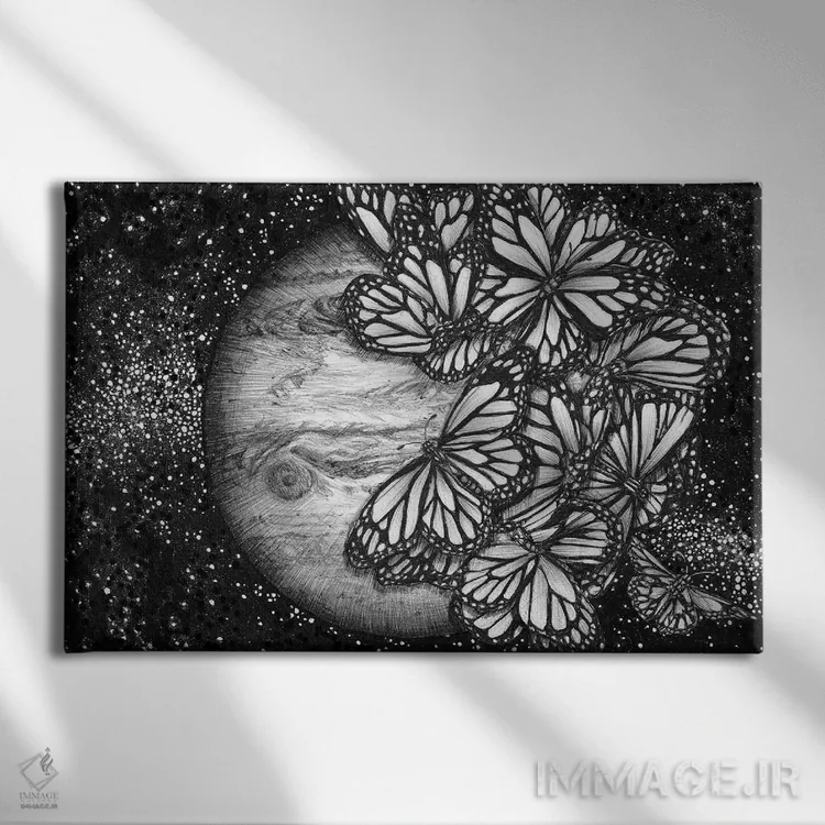 تابلو پروانههای مشتری (سیاره) اثر الا مازور - نمای روبهرو روی دیوار