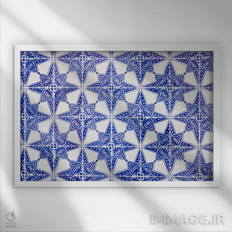 تابلو Tunisia. Geometric Pattern Of Decorative Tiles.,تونس، تونس. نقش هندسی کاشیهای تزئینی اثر امیلی ام ویلسون - نمای قابدار سفید