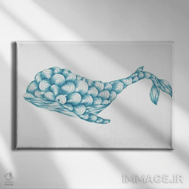 تابلو نهنگ فیروزهای اثر الا مازور - نمای روبهرو روی دیوار