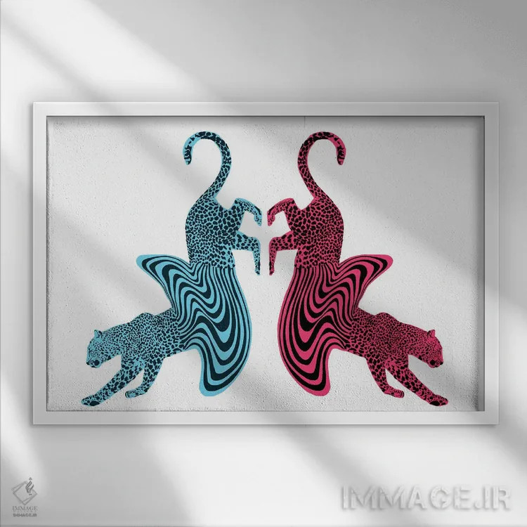 تابلو یوزپلنگ ذوبشده دوتایی اثر الا مازور - نمای قابدار سفید