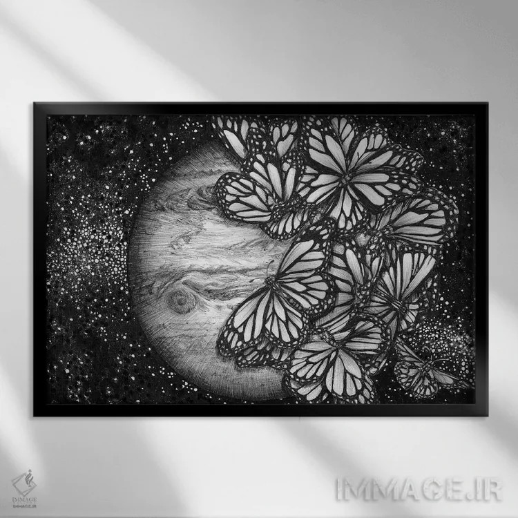تابلو پروانههای مشتری (سیاره) اثر الا مازور - نمای قابدار مشکی