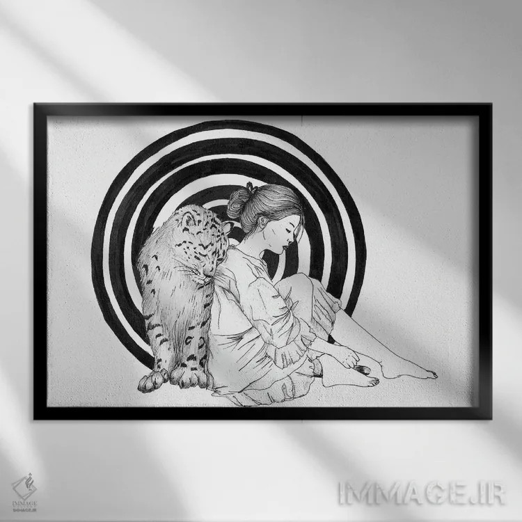 تابلو حیوان روح: پلنگ برفی اثر الا مازور - نمای قابدار مشکی