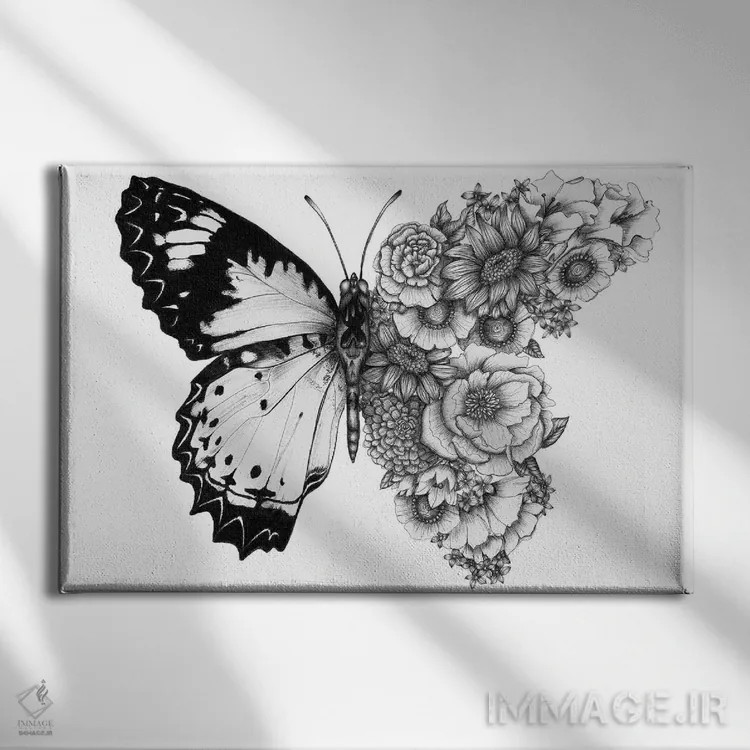 تابلو پروانه در شکفتن اثر الا مازور - نمای روبهرو روی دیوار