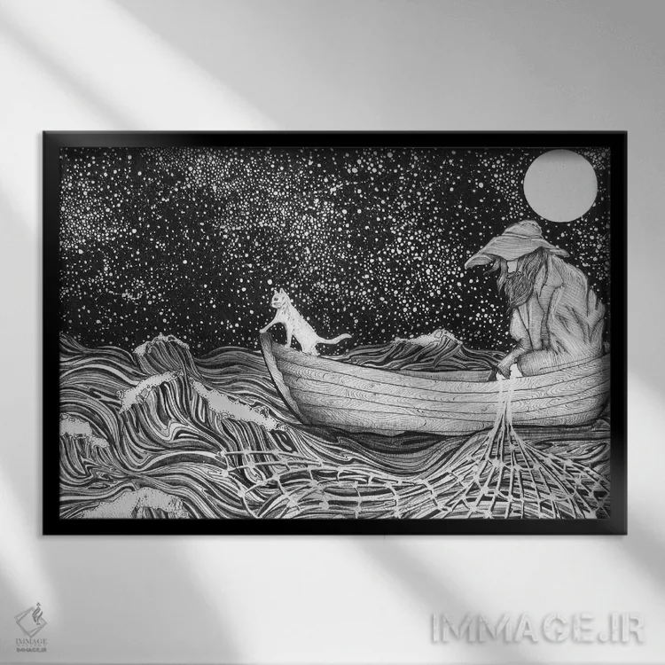 تابلو همدم ماهیگیر اثر الا مازور - نمای قابدار مشکی