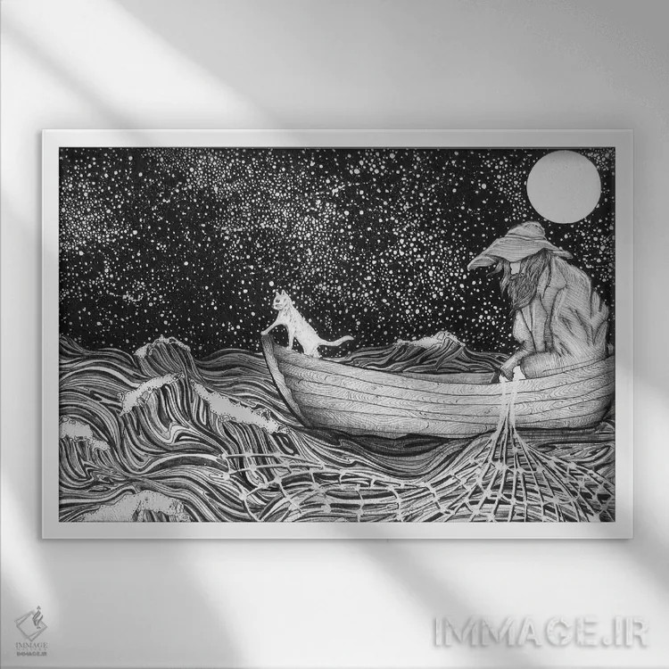 تابلو همدم ماهیگیر اثر الا مازور - نمای قابدار سفید