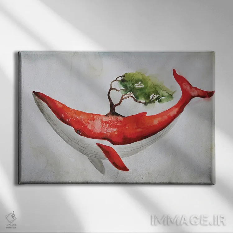 تابلو نهنگ قرمز و درخت اثر اوگنیا اسمیرنوا - نمای روبهرو روی دیوار