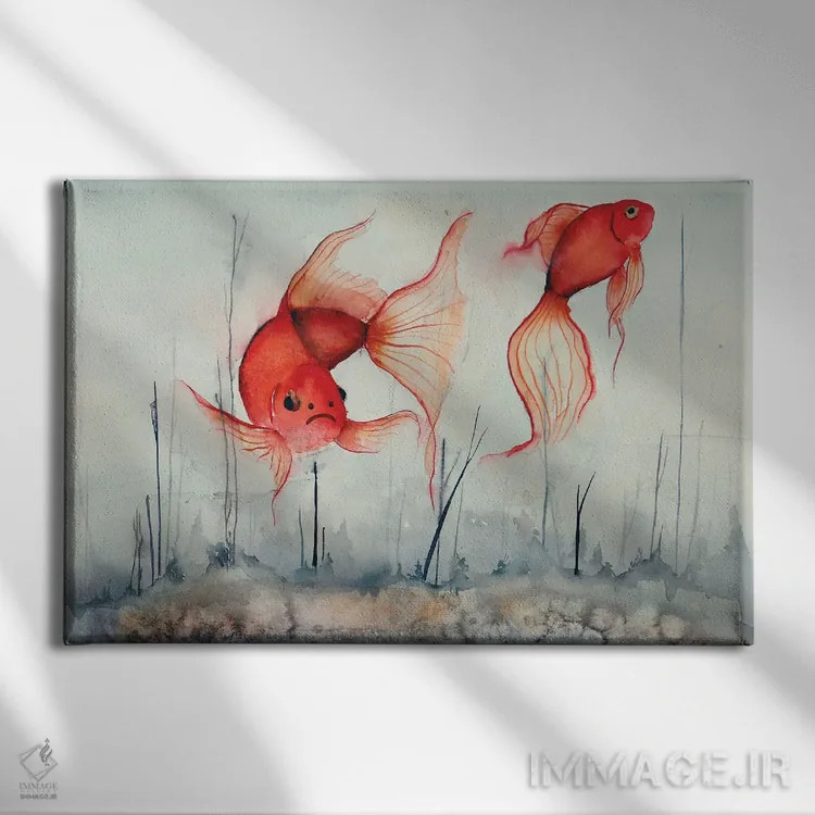تابلو ماهیهای قرمز در مه اثر اوگنیا اسمیرنوا - نمای روبهرو روی دیوار