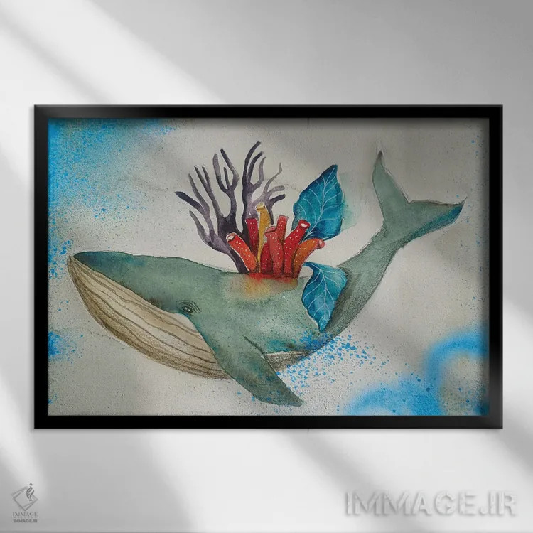تابلو نهنگ با مرجانها اثر اوگنیا اسمیرنوا - نمای قابدار مشکی
