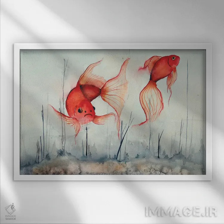 تابلو ماهیهای قرمز در مه اثر اوگنیا اسمیرنوا - نمای قابدار سفید